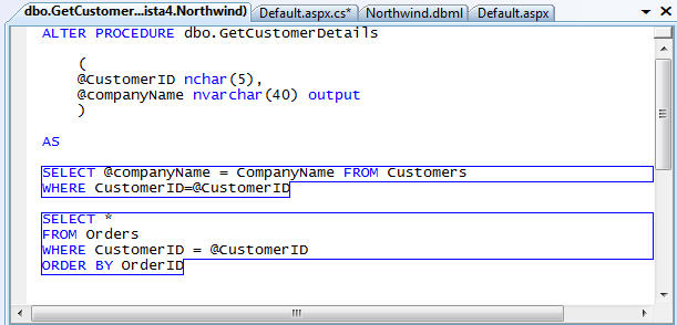 Dbml execute stored procedure with parameters