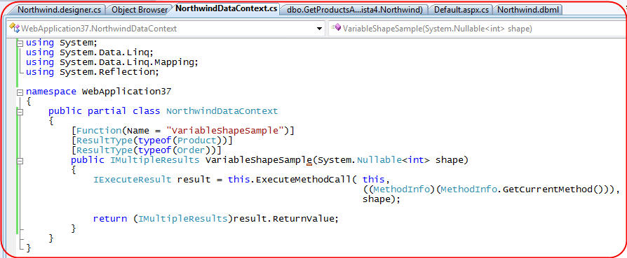 Dbml execute stored procedure with parameters